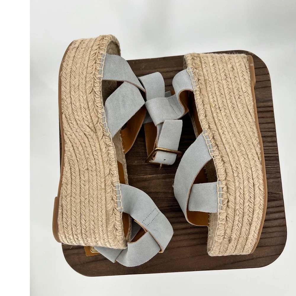 Alohas Kailua Stone Grey Suede Espadrille Platform Wedge Sandals Size 10 NWT